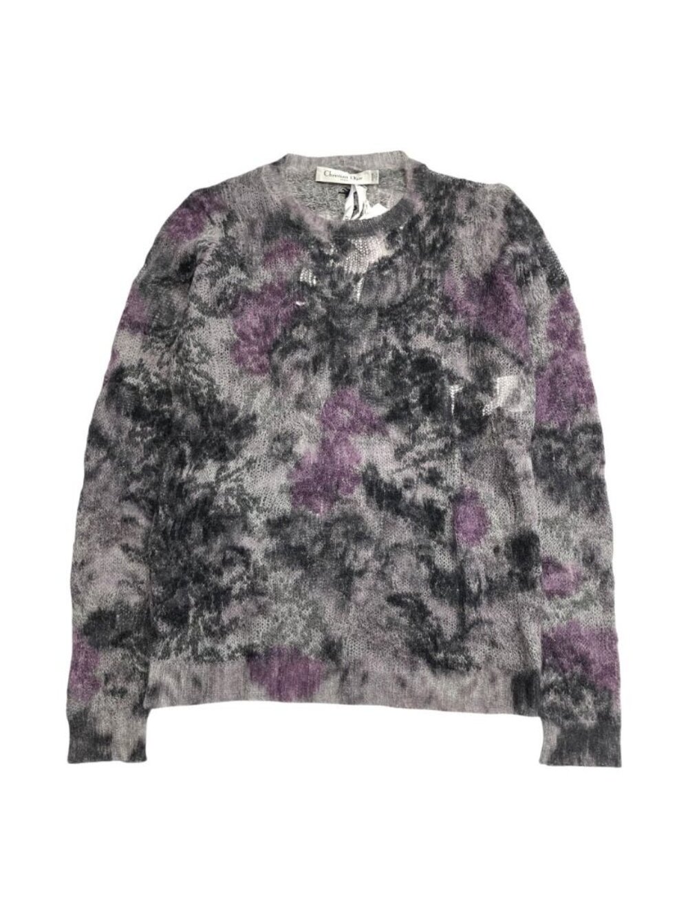 Dior Cashmere Silk Floral Knit Sweater Bee Embroidery Flower Gray Multi 36